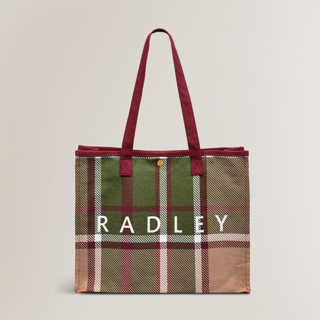 Radley Autumn Check Large Open Top Tote Bag - Cranberry