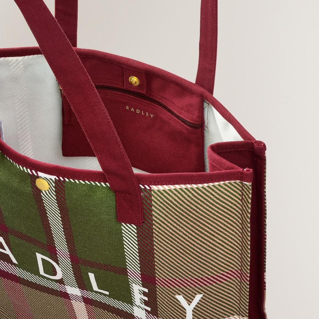 Radley Autumn Check Large Open Top Tote Bag - Cranberry