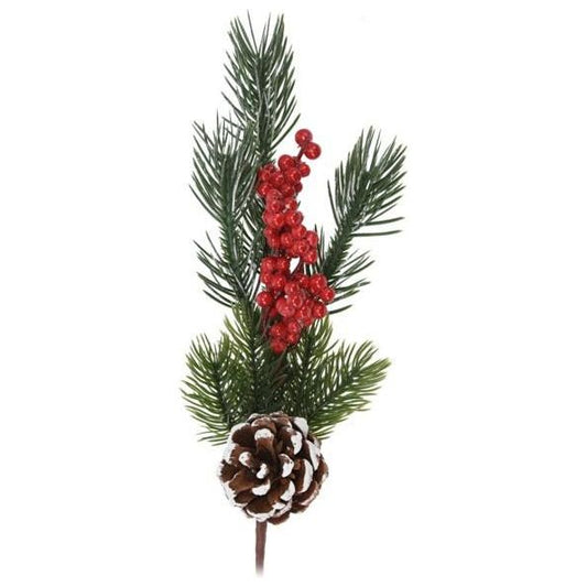 Christmas Pick 26cm Pinecone, Small Berries & Pine Branch