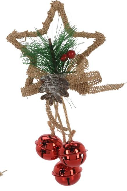 Hanging Decoration With Bells 16cm Red Star 3 Small Bells