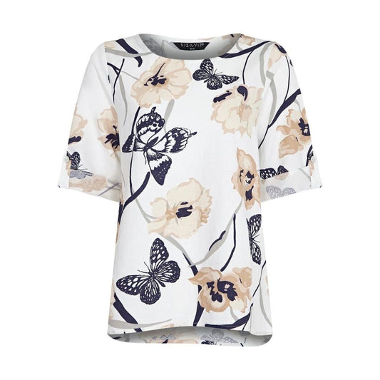 VIZ-A-VIZ Ivory Floral Print Top