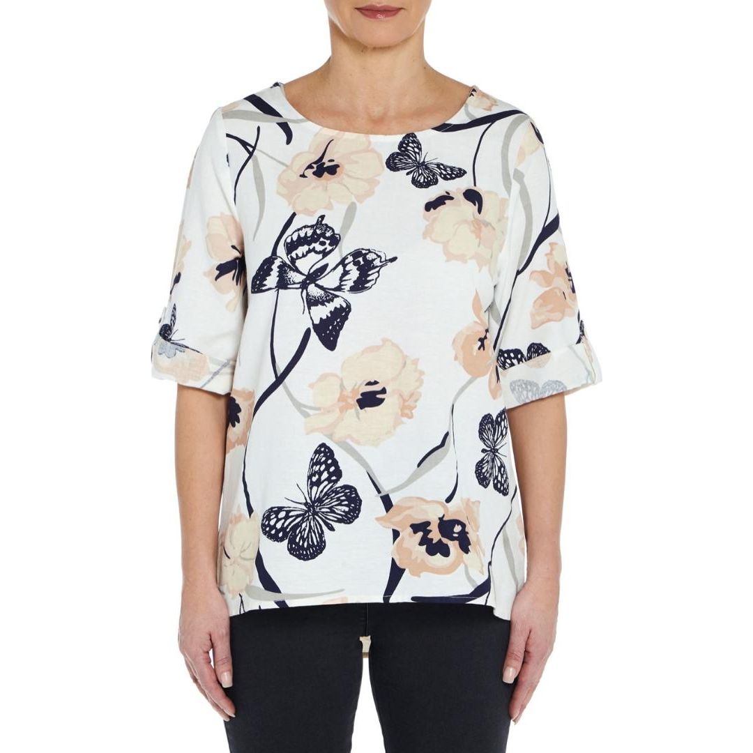 VIZ-A-VIZ Ivory Floral Print Top