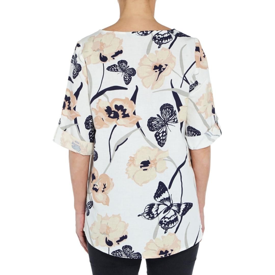 VIZ-A-VIZ Ivory Floral Print Top