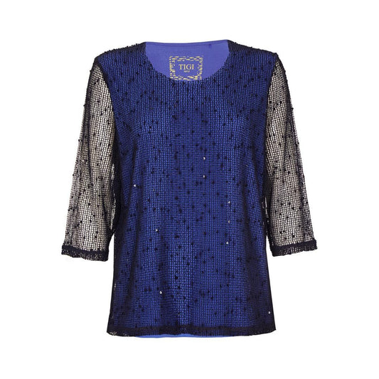 TIGI Navy Diamante Mesh Top