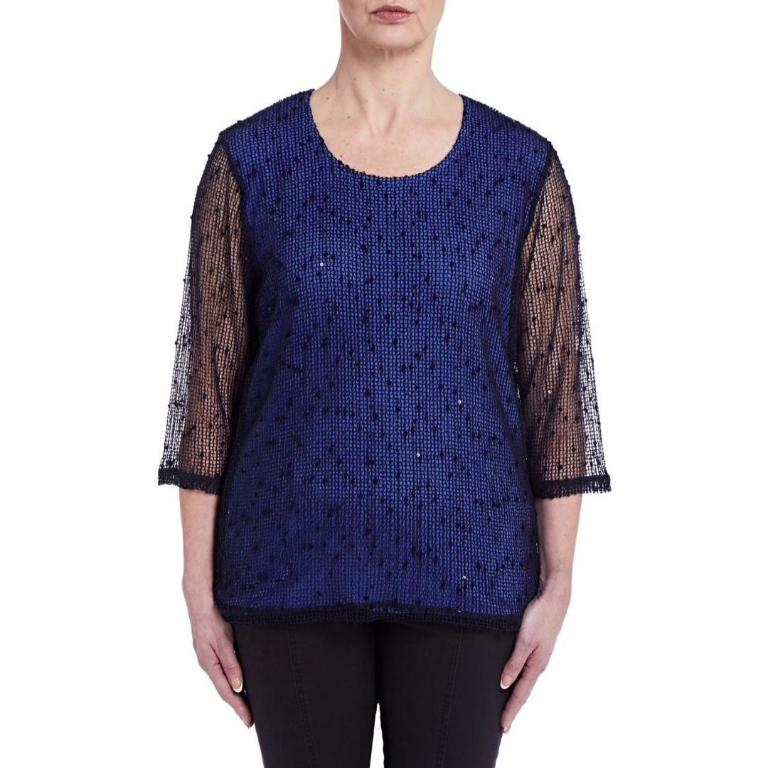 TIGI Navy Diamante Mesh Top