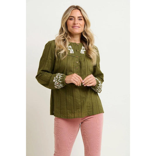 Brakeburn Basil Embroidered Blouse - Khaki