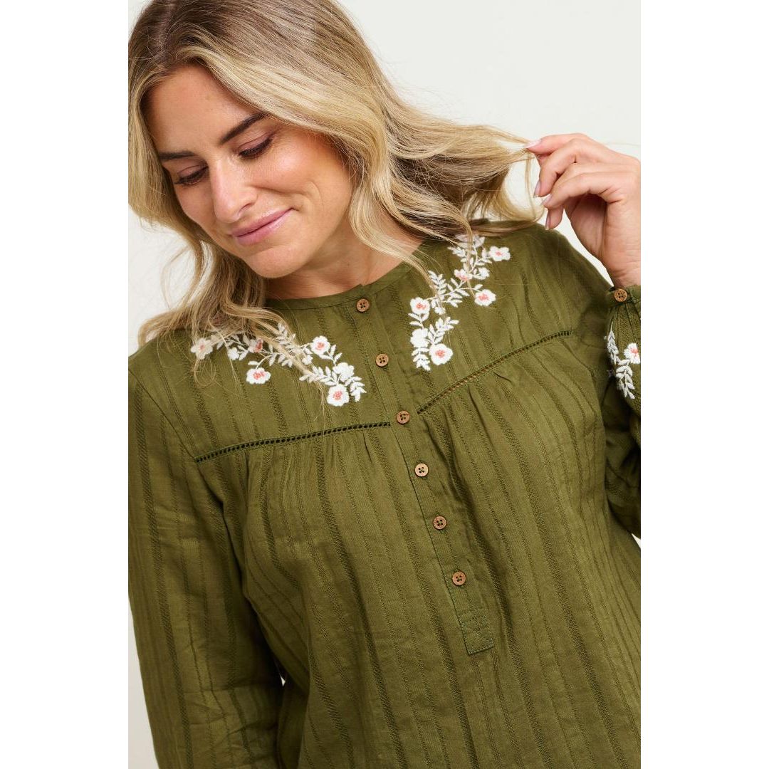 Brakeburn Basil Embroidered Blouse - Khaki