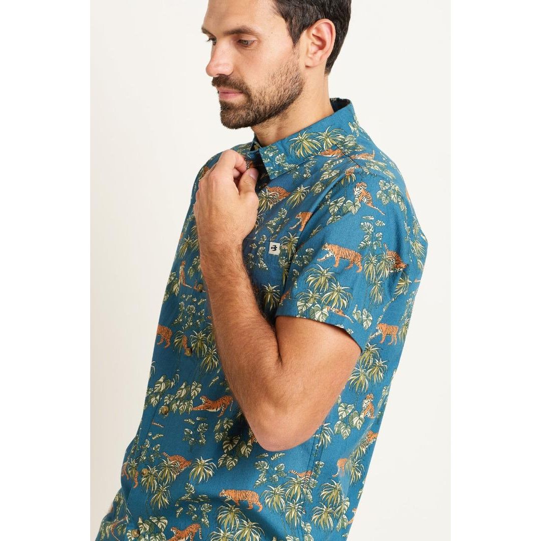 Brakeburn Botanical Tiger Shirt - Blue