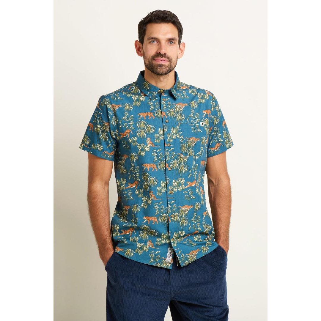 Brakeburn Botanical Tiger Shirt - Blue