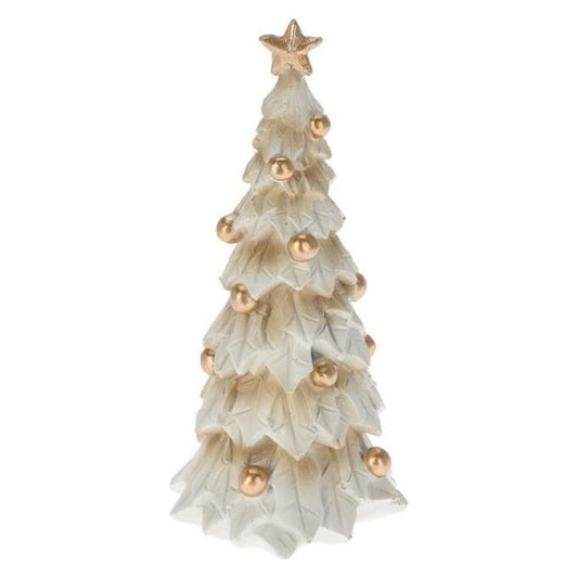 Christmas Tree 8x8x16cm Cream With Gold Berries Plain