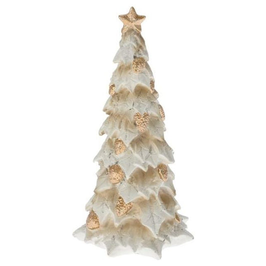 Christmas Tree 8x8x16cm Cream With Gold Berries Textured