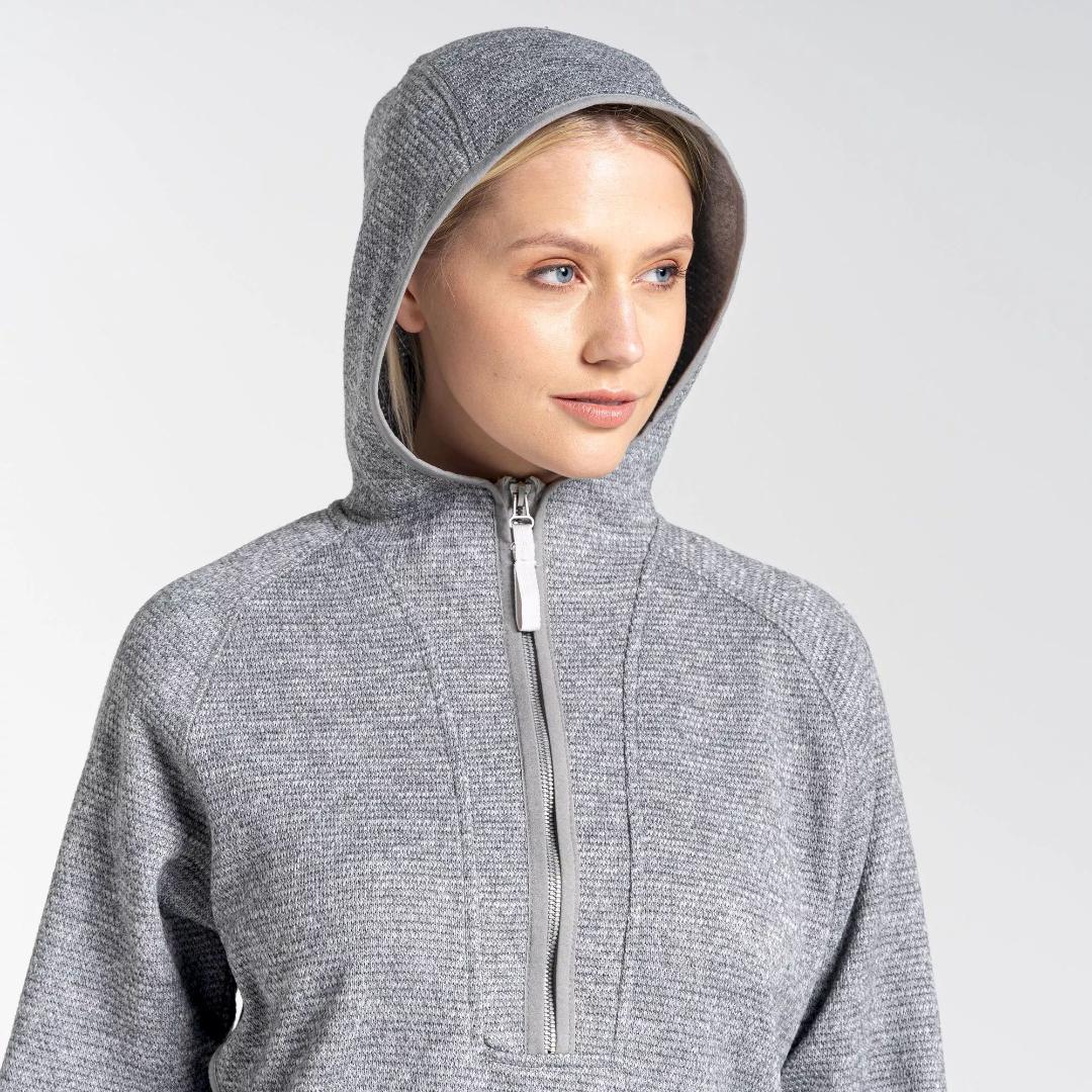 Craghoppers Women's Elena Hooded Half Zip Fleece - Lunar Grey Marl