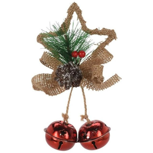 Hanging Decoration With Bells 16cm Red Star 2 Large Bells