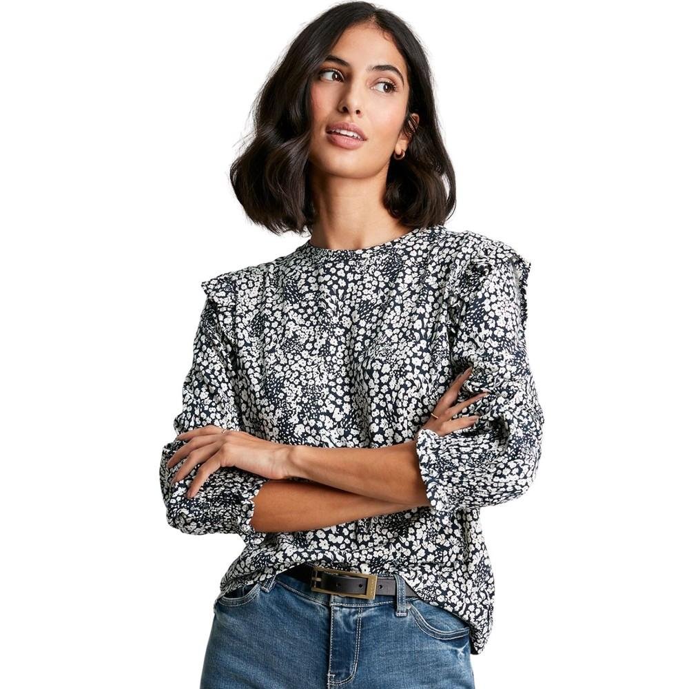 Joules Samara Jersey Blouse With Frill Shoulder Detail - Navy Ditsy