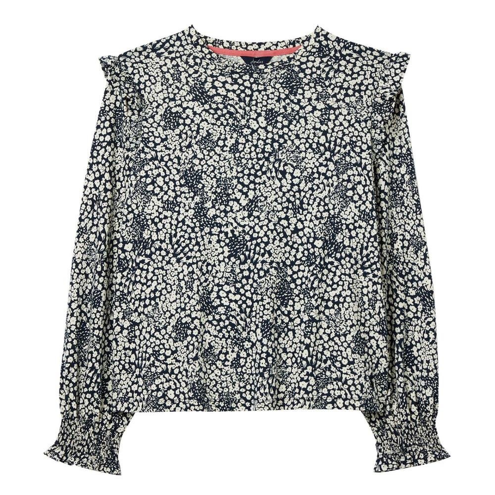 Joules Samara Jersey Blouse With Frill Shoulder Detail - Navy Ditsy