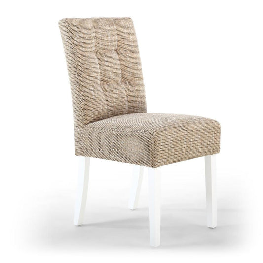 Moseley Stitched Waffle Tweed Oatmeal Dining Chair In White Legs Set Of 2