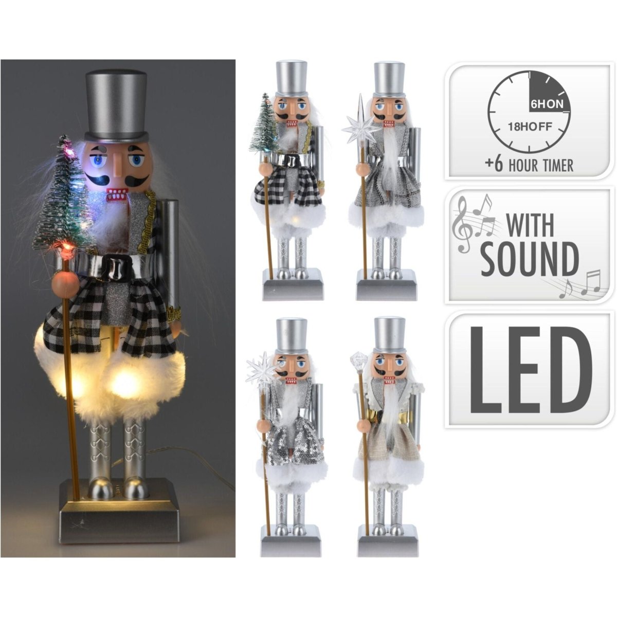 Musical Nutcracker Soldier With LED 28cm - Available In 4 Designs