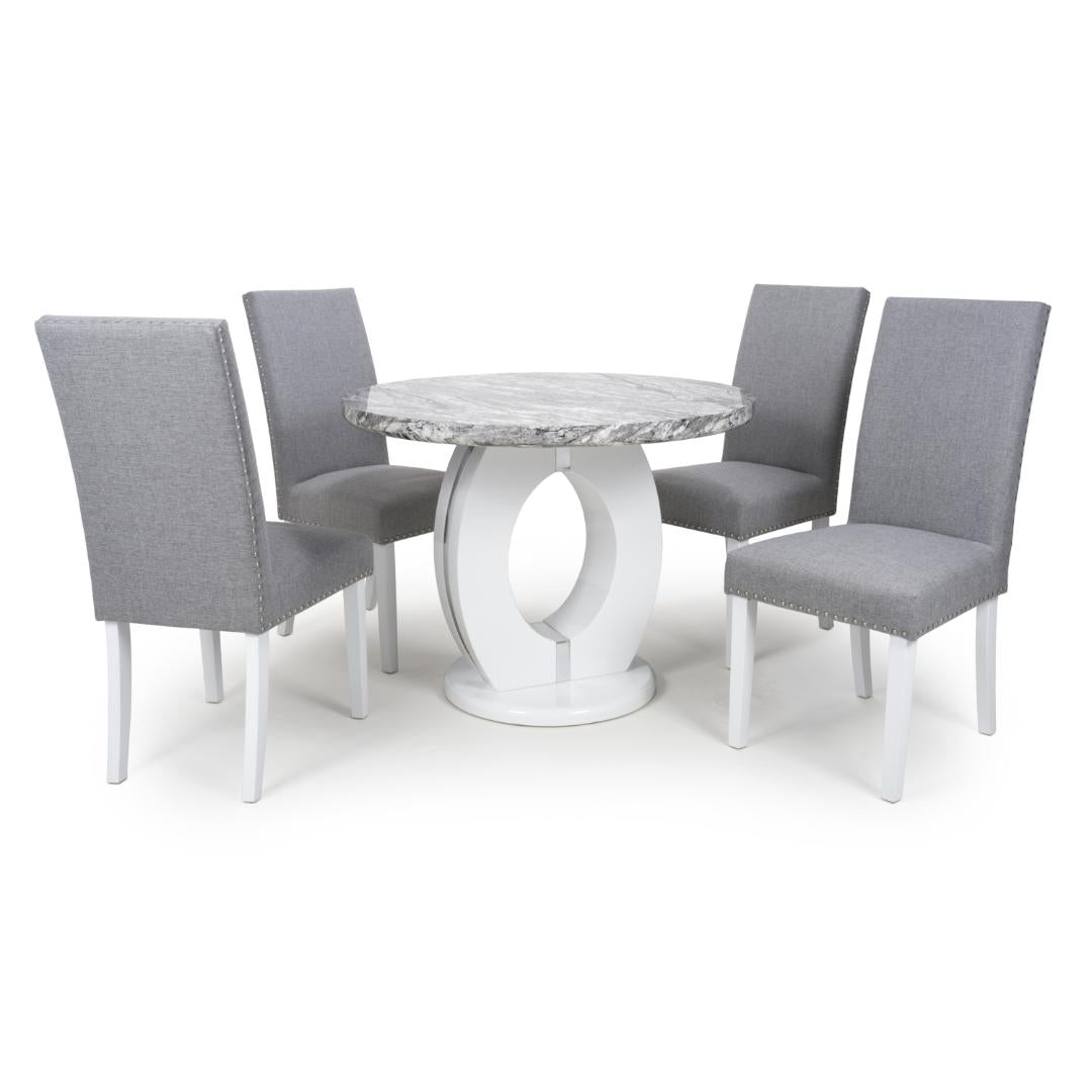 Neptune Round Table And 4 Randall Chairs Silver Grey Dining Set