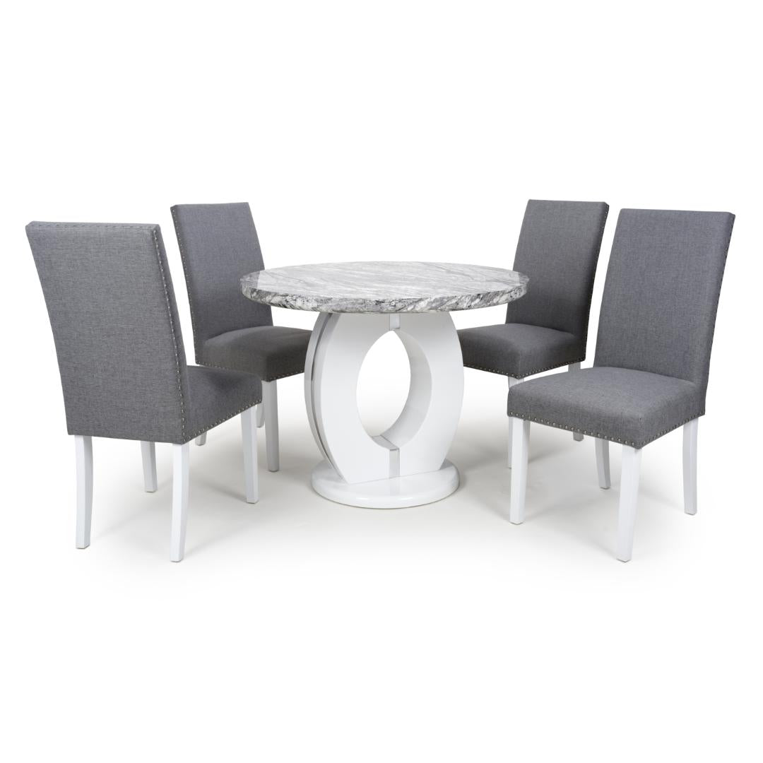 Neptune Round Table And 4 Randall Chairs Steel Grey Dining Set