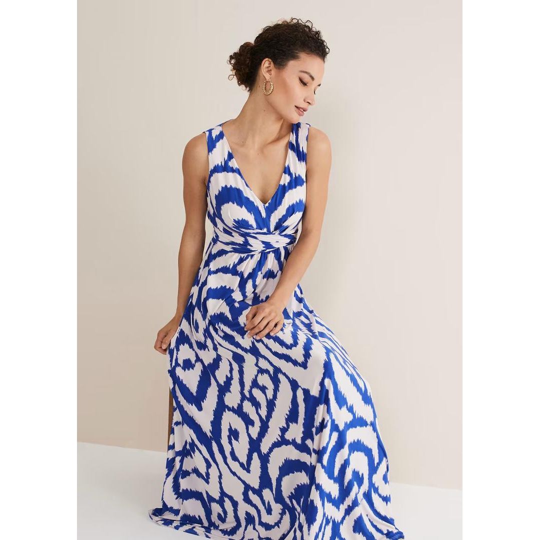 Phase Eight Artemis Jersey Print Maxi Dress - Azure Blue/Cream