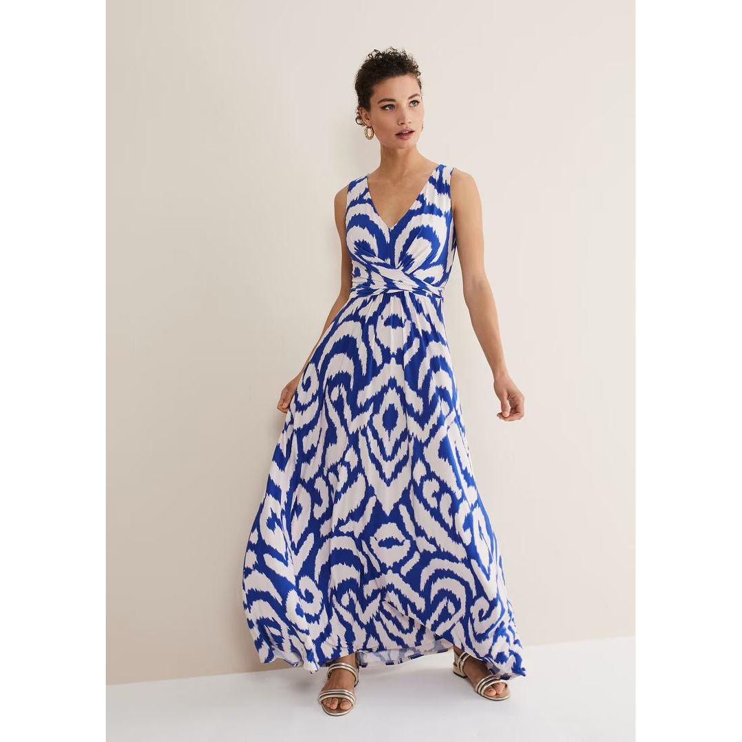 Phase Eight Artemis Jersey Print Maxi Dress - Azure Blue/Cream