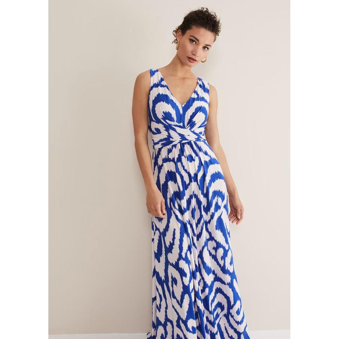 Phase Eight Artemis Jersey Print Maxi Dress - Azure Blue/Cream