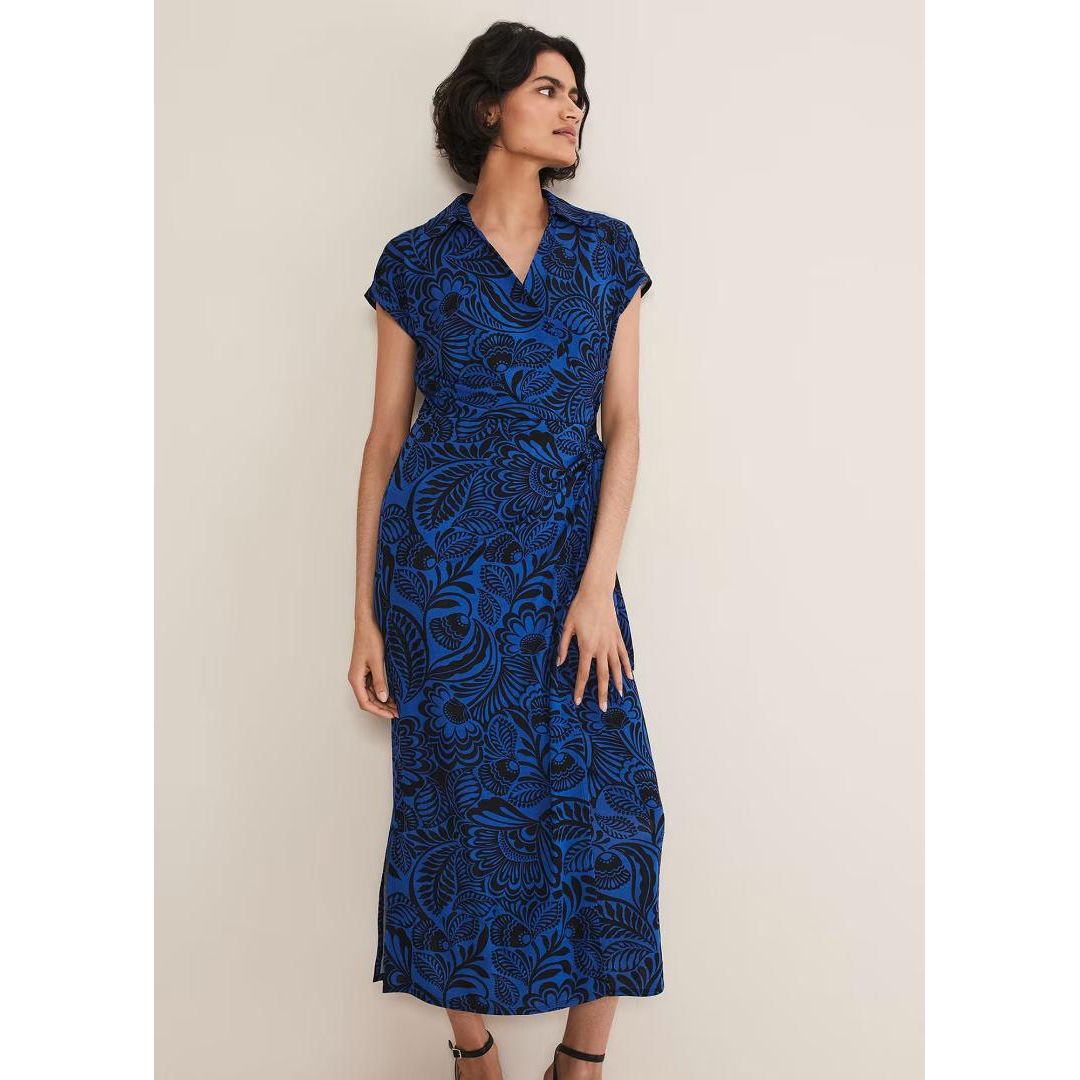 Phase Eight Mara Abstract Print Wrap Dress - Blue/Black