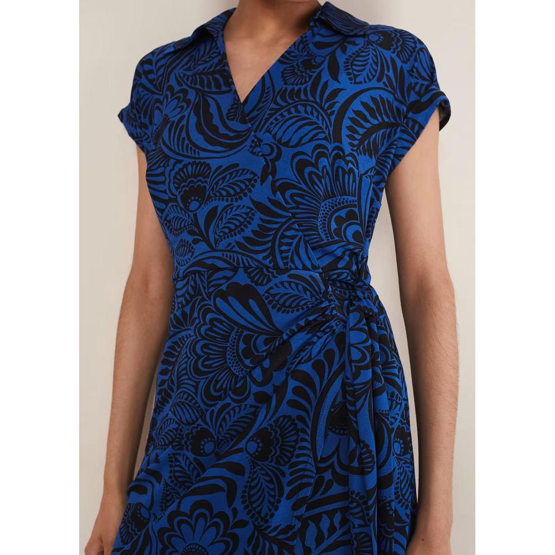 Phase Eight Mara Abstract Print Wrap Dress - Blue/Black