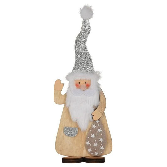 Santa Glitter Hat 21cm Silver Holding Present