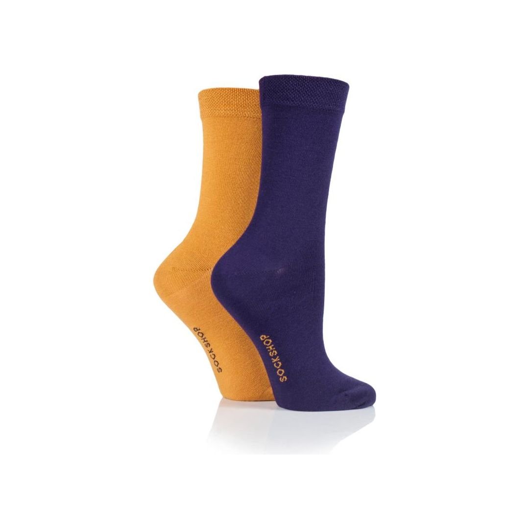 Sockshop Ladies 2pr Sockshop Plain Bamboo Socks - Purple Pansy