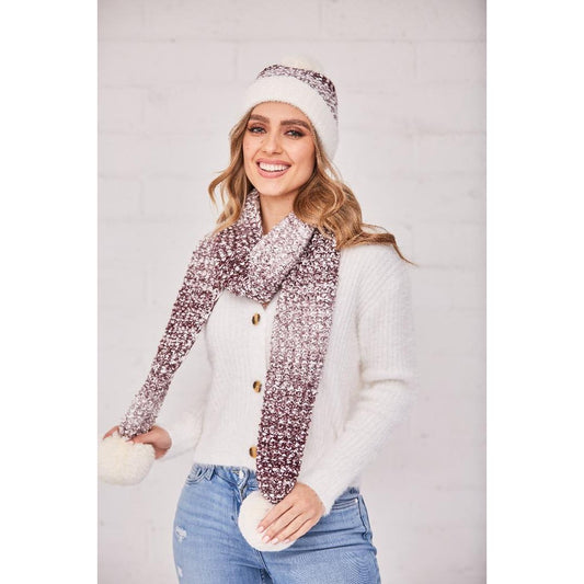 Something Special Gifts Ombre Knit & Pompom Hat & Scarf Set - Plum