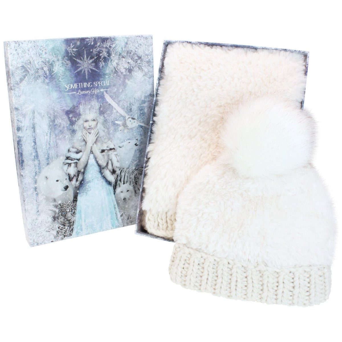 Something Special Gifts Super Fluffy Cable Hat & Scarf Set - Cream