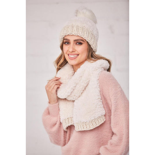 Something Special Gifts Super Fluffy Cable Hat & Scarf Set - Cream