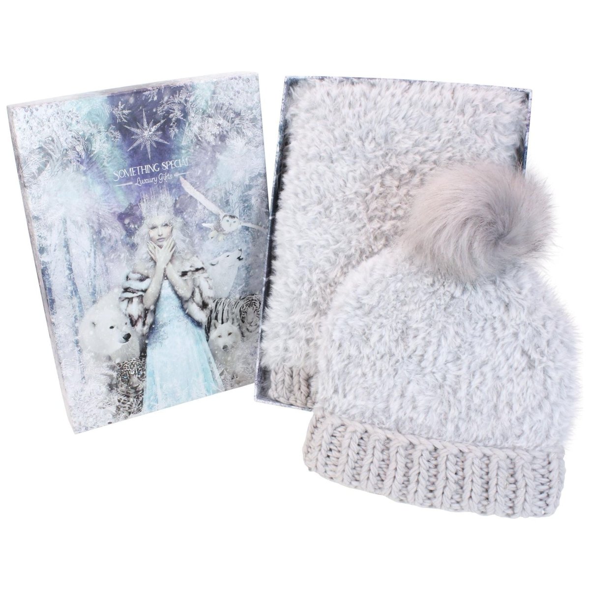 Something Special Gifts Super Fluffy Cable Hat & Scarf Set - Grey