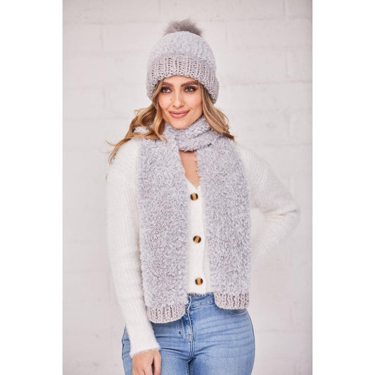 Something Special Gifts Super Fluffy Cable Hat & Scarf Set - Grey