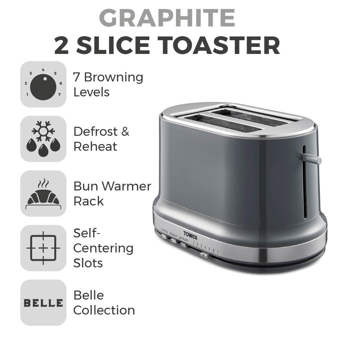 T20043GR Tower Belle 2 Slice Toaster - Graphite