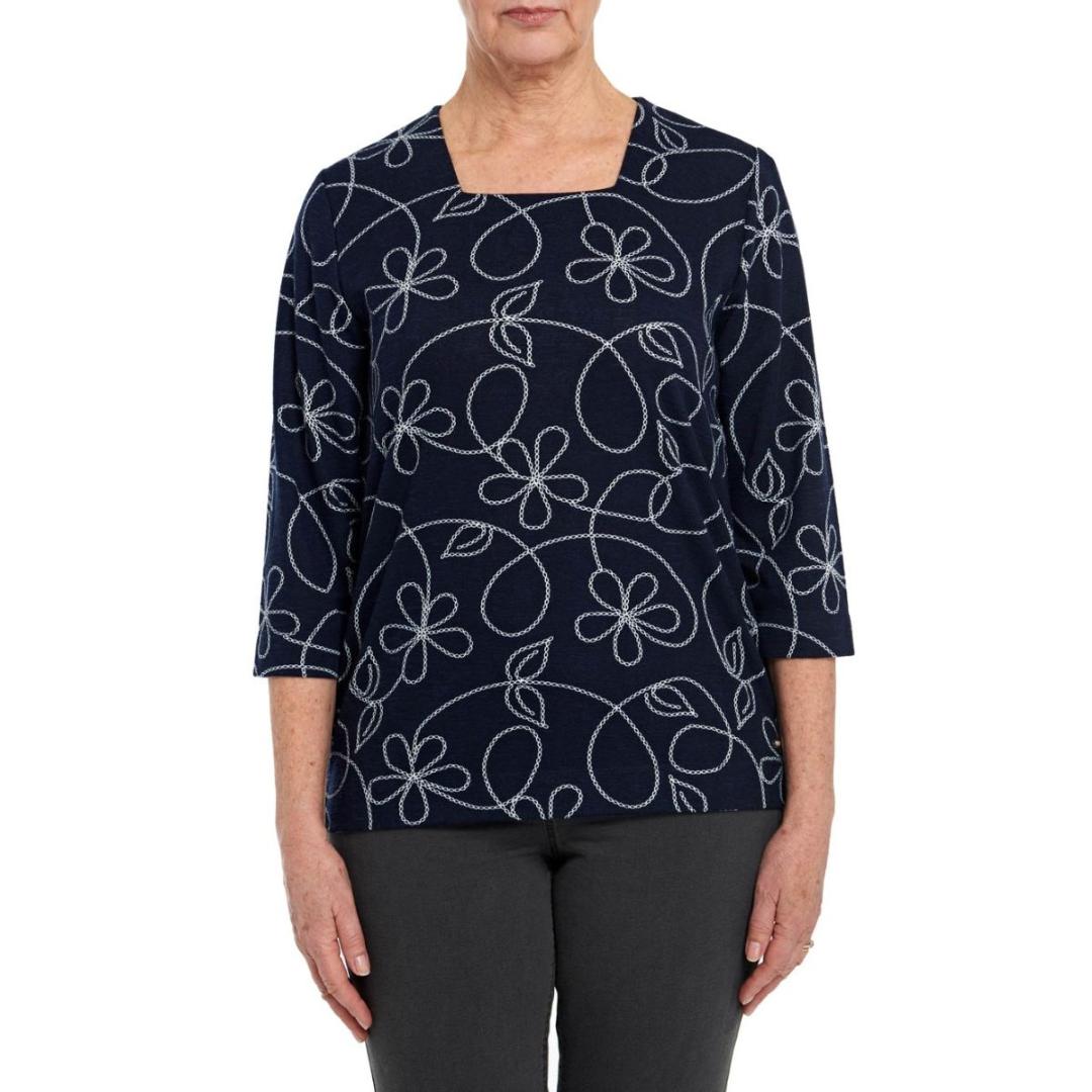 TIGI Navy Square Neck Print Tunic Top