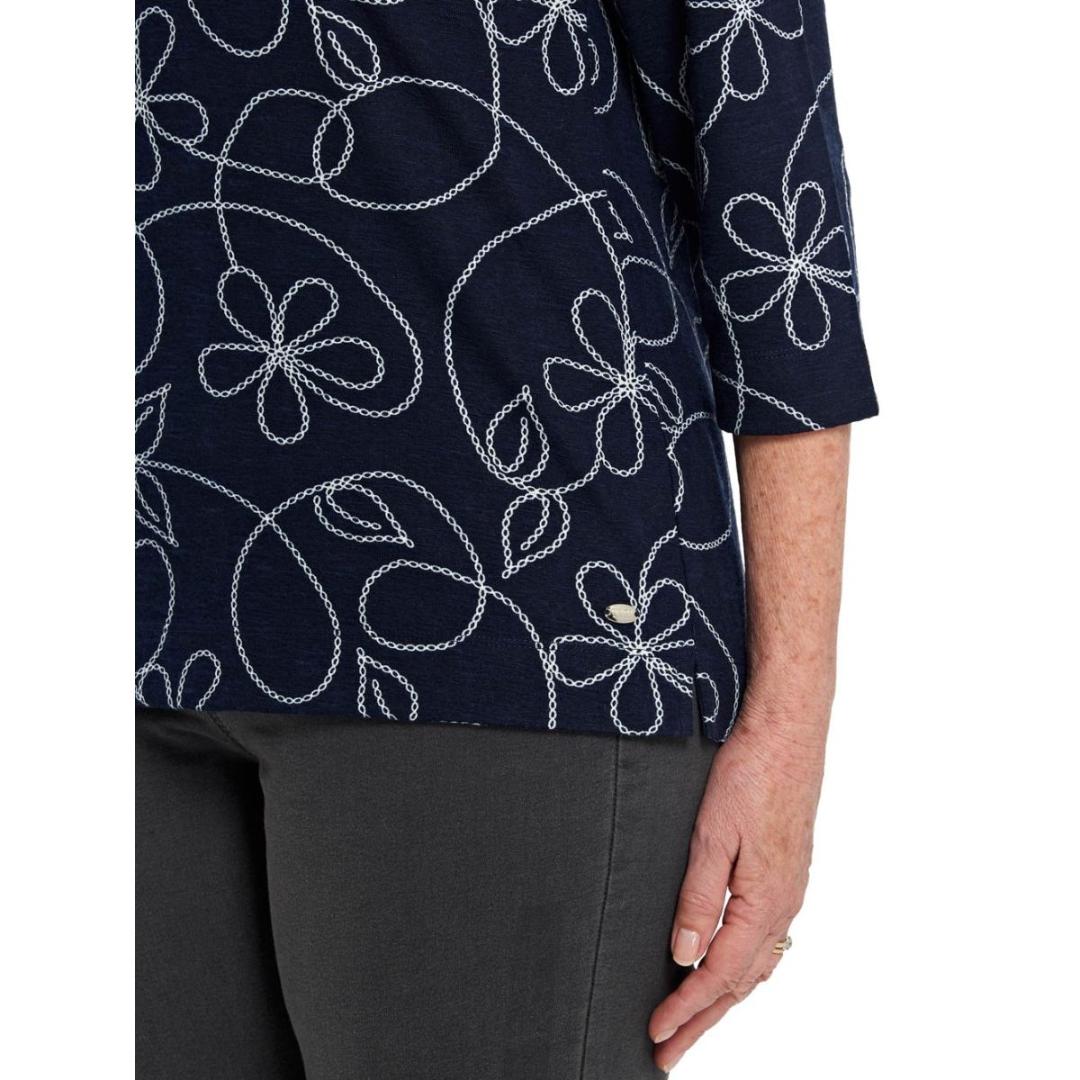 TIGI Navy Square Neck Print Tunic Top