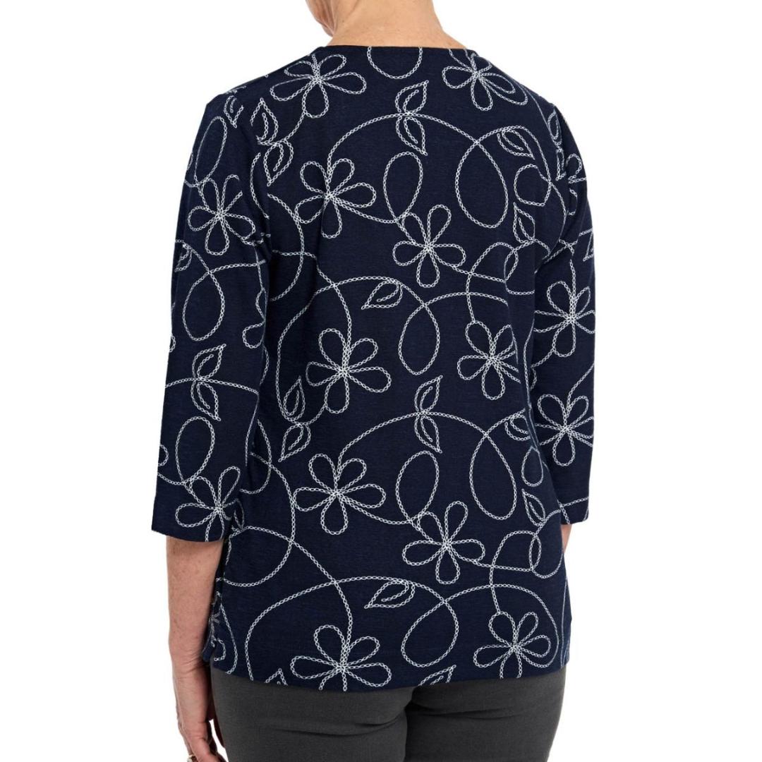 TIGI Navy Square Neck Print Tunic Top