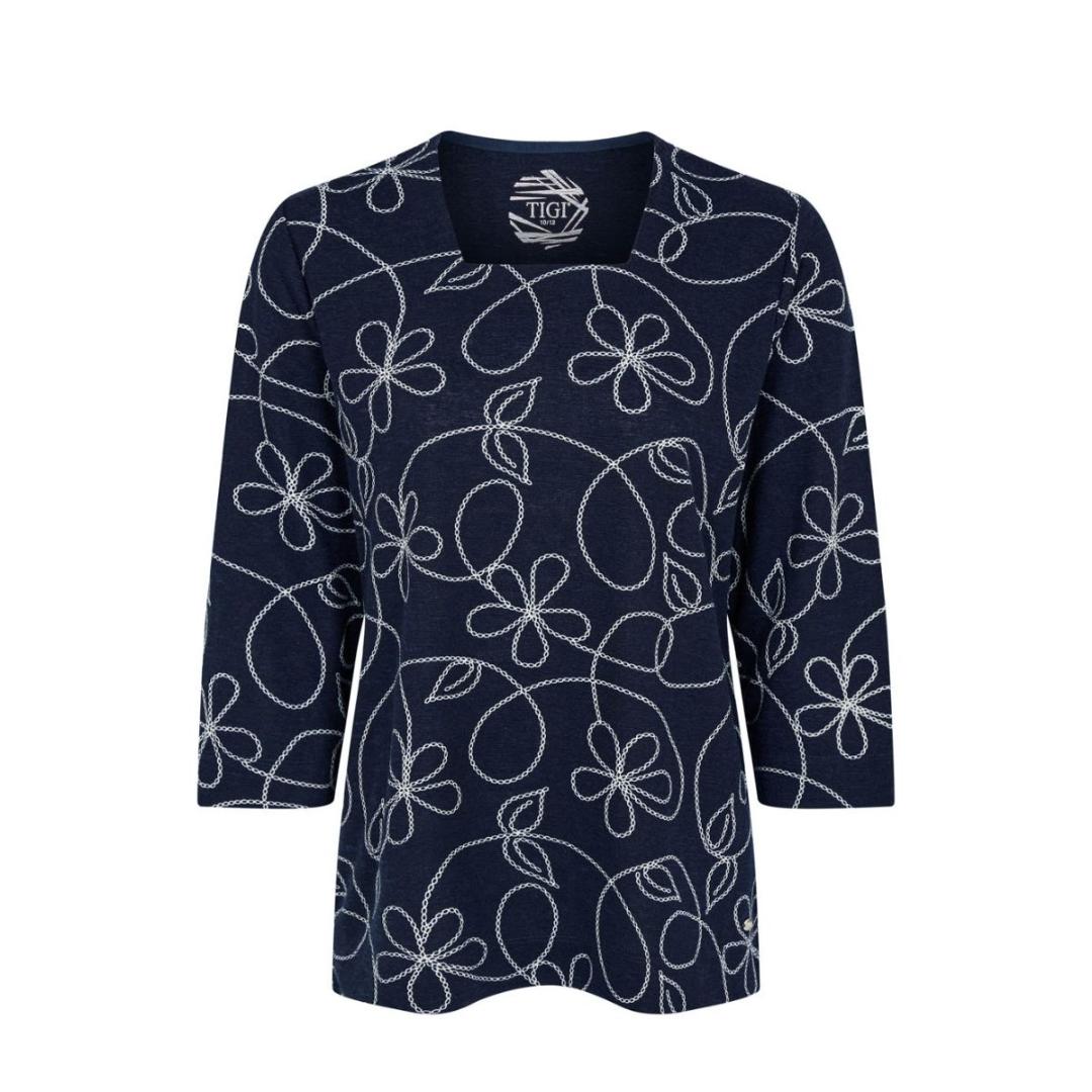 TIGI Navy Square Neck Print Tunic Top