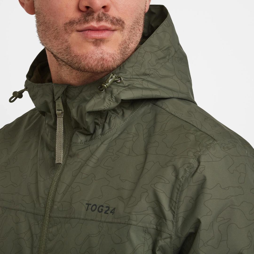 Tog24 Craven Mens Waterproof Packaway Jacket - Khaki Outline Camo