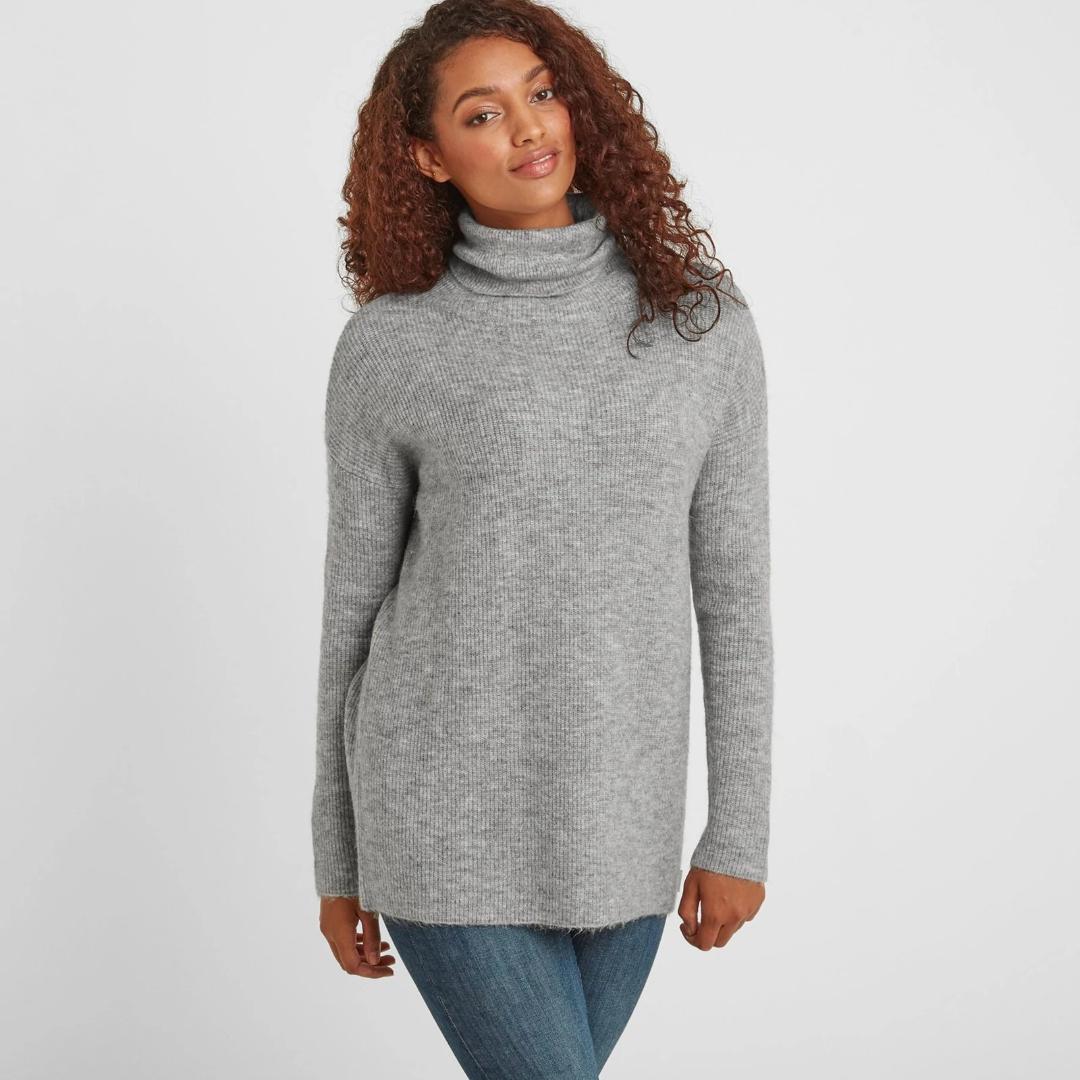 Tog24 Mina Womens Chunky Rollneck Jumper - Light Grey