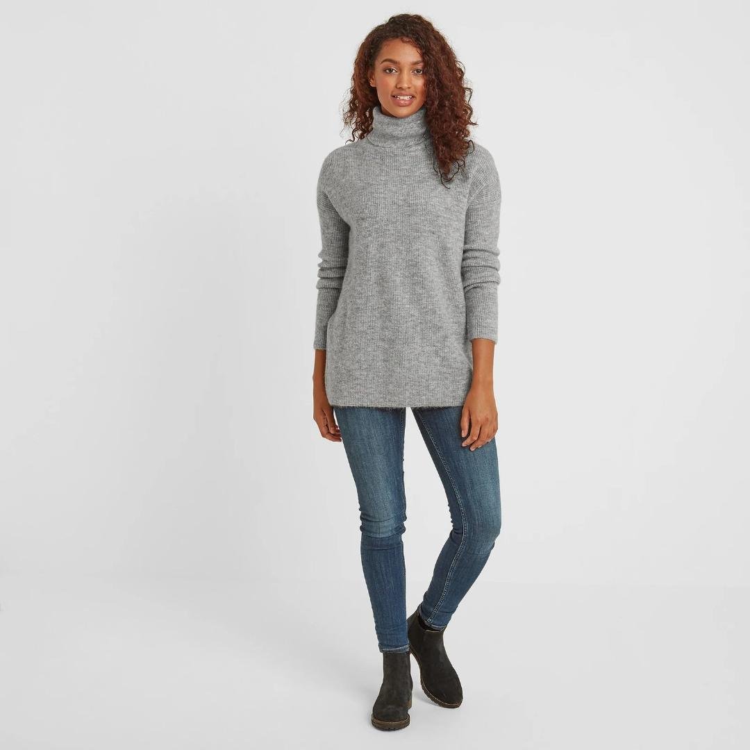 Tog24 Mina Womens Chunky Rollneck Jumper - Light Grey