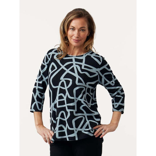 VIZ-A-VIZ Charcoal And Glazier Squiggle Print Top