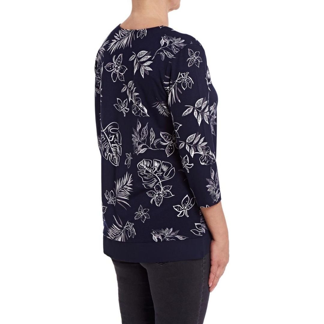 VIZ-A-VIZ Navy Leaf-Print Mock Layer Top