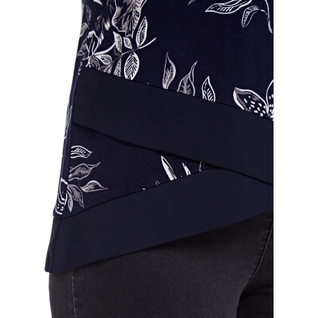 VIZ-A-VIZ Navy Leaf-Print Mock Layer Top