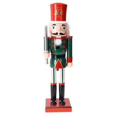 Wooden Nutcracker 38cm With Red Hat & Green Jacket